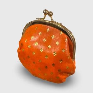 Leather Made in Italy coin purse in orange and gold
